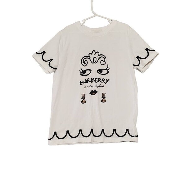 BURBERRY Girl's Fiona Embroidered Patch Face Logo White Short Sleeve Shirt 10Y - Picture 1 of 7